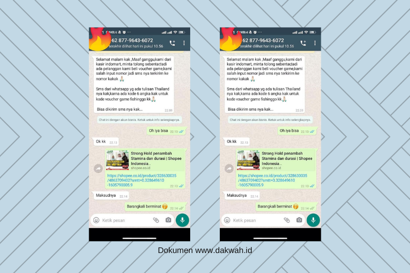 Contoh Usaha Social Hacking akun WhatsApp oleh Pembajak dakwah.id
